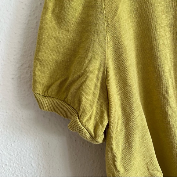 mustard yellow twist cropped tee puff sleeve chartreuse gold lime crop shirt M - Picture 4 of 5
